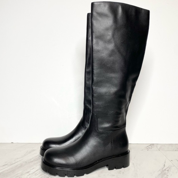 New! Marc Fisher Phidias Lug Sole Black Leather Tall Boot 6 1/2 M - Picture 1 of 16